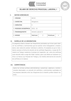 A0132 Silabo Derecho Procesal Laboral I