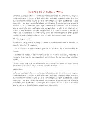 Cuidado De La Flora Y Fauna