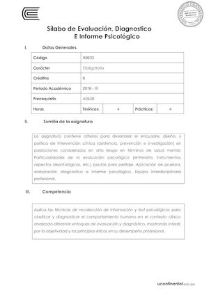 A0633 Silabo Evaluación Diagnostico E Informe Psicologico