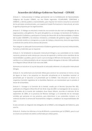 Acuerdos Del Diálogo Gobierno Nacional