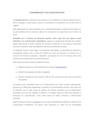 Contaminacion Y Sus Caracteristicas