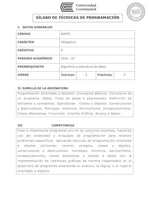 A0470 Silabo Tecnicas De Programación