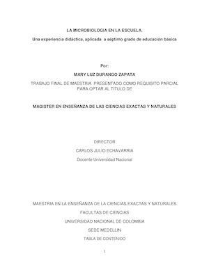 La Microbiologia En La Escuela%2c Una Propuesta Didactica Aplicada A Septimo Grado De Educacion Basica