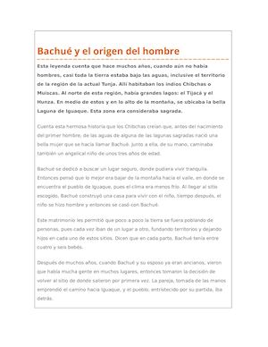 Bachué Y El Origen Del Hombre