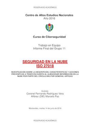 Seguridad En La Nube Iso Iec 27018 Curso Ciberseguridad Calen 2016