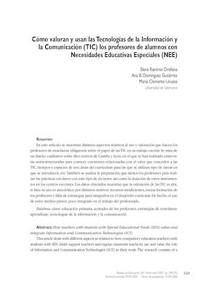 Valoración y uso de las TIC del profesorado de alumnos de NEE