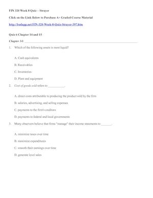 Fin 320 Week 8 Quiz – Strayer