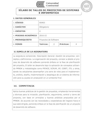 A0465 Silabo Taller De Proyectos De Sistemas E Informática