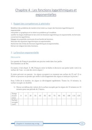 Chapitre 4 Fonctions Logarithmiques Et Exponentielles