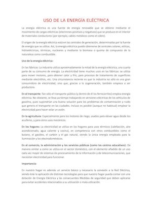 Uso De La Energía Eléctrica