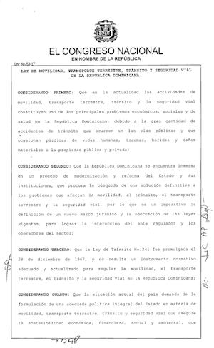 Ley 63 17 Movilidad Transporte Terrestre Transito Y Seguridad Vial De Republica Dominicana