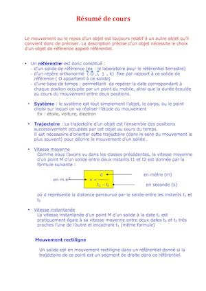 le sport chapitre 1 : Résumé De Cours