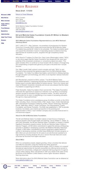 Bill and Melinda Gates Foundation Grants $1 Million to Western Governors University
