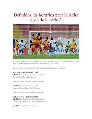 Definidos Los Horarios Para La Fecha 4 Y 5 De La Serie A