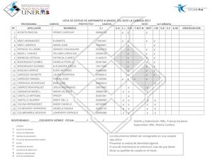 Relación de expedientes para aspirante TSU sede La Cañada