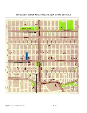 Croquis Del Zócalo Al Paseo Bravo En La Ciudad De Puebla