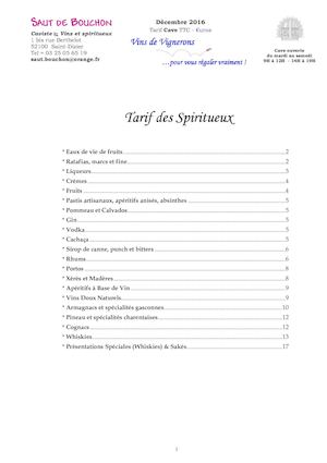 Tarif Spiritueux 2017