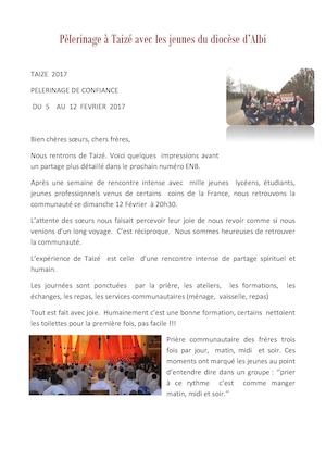 Les Jeunes du Diocèse d'Albi à Taizé accompagnés par nos Soeurs