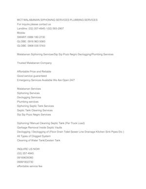 Mct Malabanan septic tank siphoning services