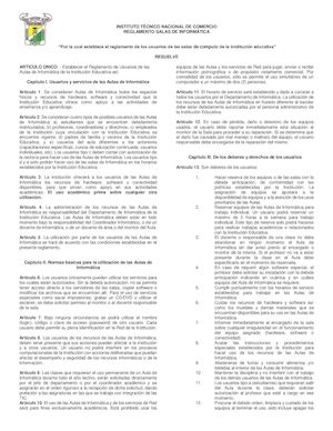 Reglamento Salas De Informatica