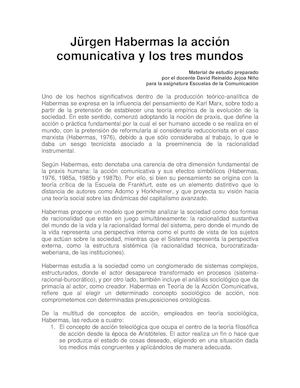 Jürgen Habermas La Acción Comunicativa Y Los Tres Mundos