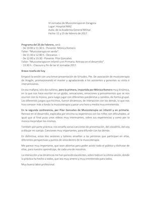 Vi Jornadas De Musicoterapia En Zaragoza