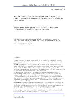 Diseño Y Validación De Contenidos De Rúbricas