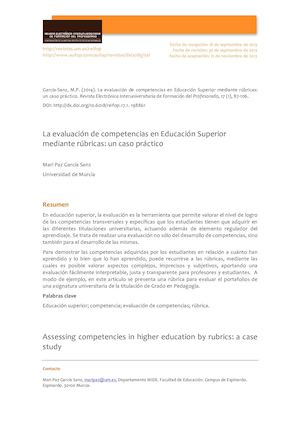 Evaluación De Competencias En Educación Superior Mediante Rúbricas
