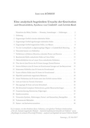 Eine analytisch begründete Ursache der Gravitation