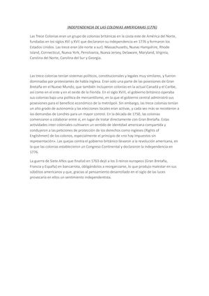 Independencia De Las Colonias Americanas