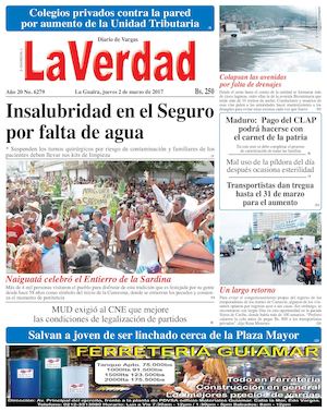 La Guaira, miercoles 02 de marzo de 2017 Año 20 No. 6279