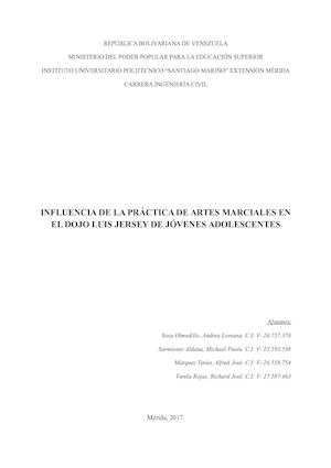 INFLUENCIA DE LA PRÁCTICA DE ARTES MARCIALES EN EL DOJO LUIS JERSEY DE JÓVENES ADOLESCENTES