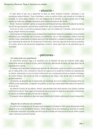 Recepción Y Reservas. Tarea 4. Conserje a su medida