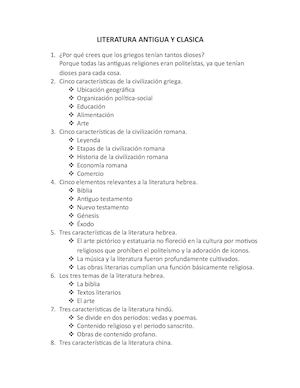 Literatura Antigua Y Clasica