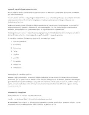 Categoría Gramatical O Parte De Una Oración
