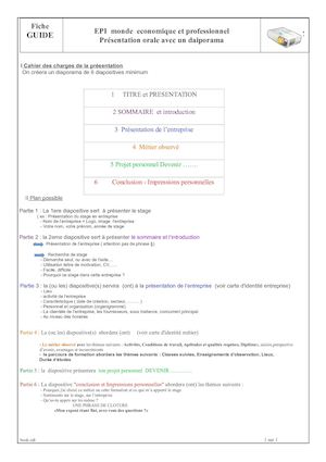 Fiche Guide Epi Diaporama Oral De Stage