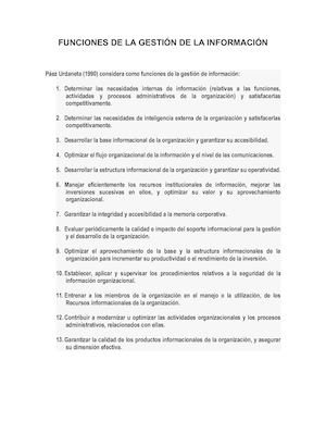 Funciones De La Gestión De La Información