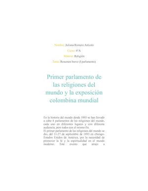 Primer Parlamentode Las Religiones Del Mundo