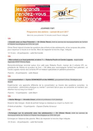 Programme Des Ateliers Paf!