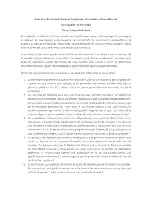 Brevisimo Comentario Sobre El Uso De La Estadística Inferencial En Psicología