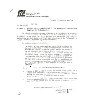 Circular 000004 26 de agosto 2009, norma el articulo 112