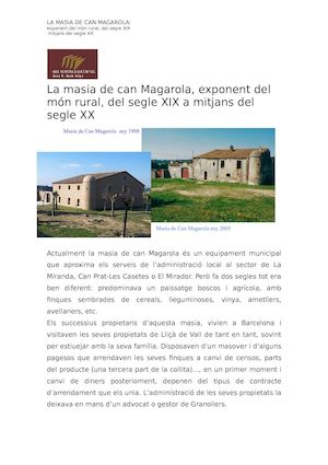 La masia de can Magarola, exponent del món rural, del segle XIX a mitjans del segle XX