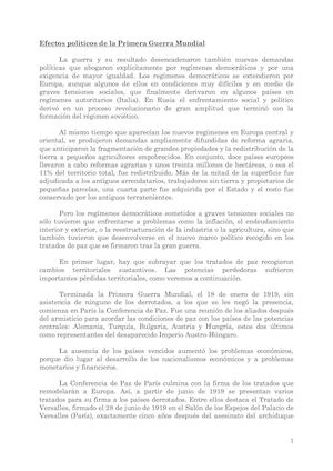 Efectos Políticos De La Primera Guerra Mundial