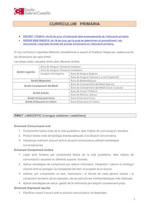 Resum Del Decret De Primària