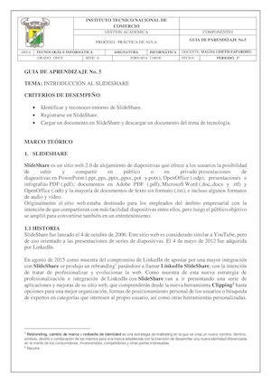 Guía De Aprendizaje  Slideshare