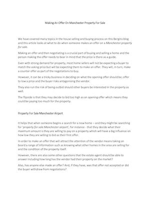 Making An Offer On Manchester Property For Sale