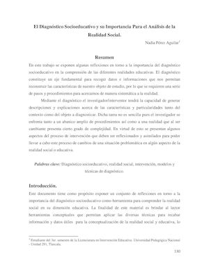 Diagnostico Socioeducativo Y Su Importancia En La Realidad Social