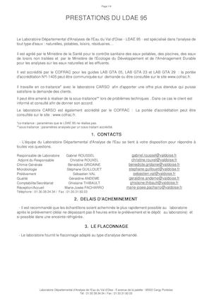 Tarifs du Laboratoire Départemental d'Analyse de l'Eau