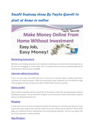 Small Business Ideas By Twyla Garrett To Start At Home Or Online
