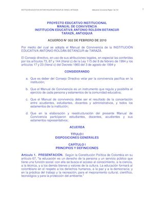 Manual De Convivencia 2010 Aprobado I E A R B